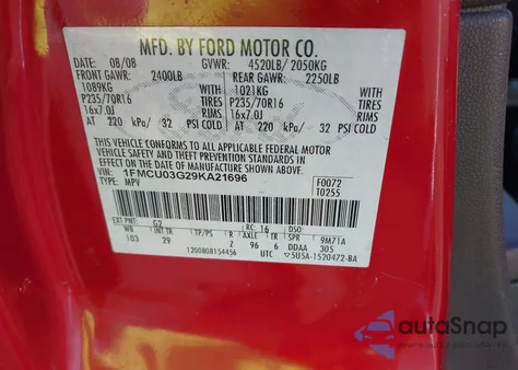 2009 Ford Escape Xlt из США, поврежденный, VIN 1FMCU03G29KA21696